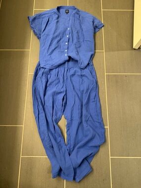 GAP Women's Blue Cotton Gauze Dolman and Easy Barrel Pants Set size L
